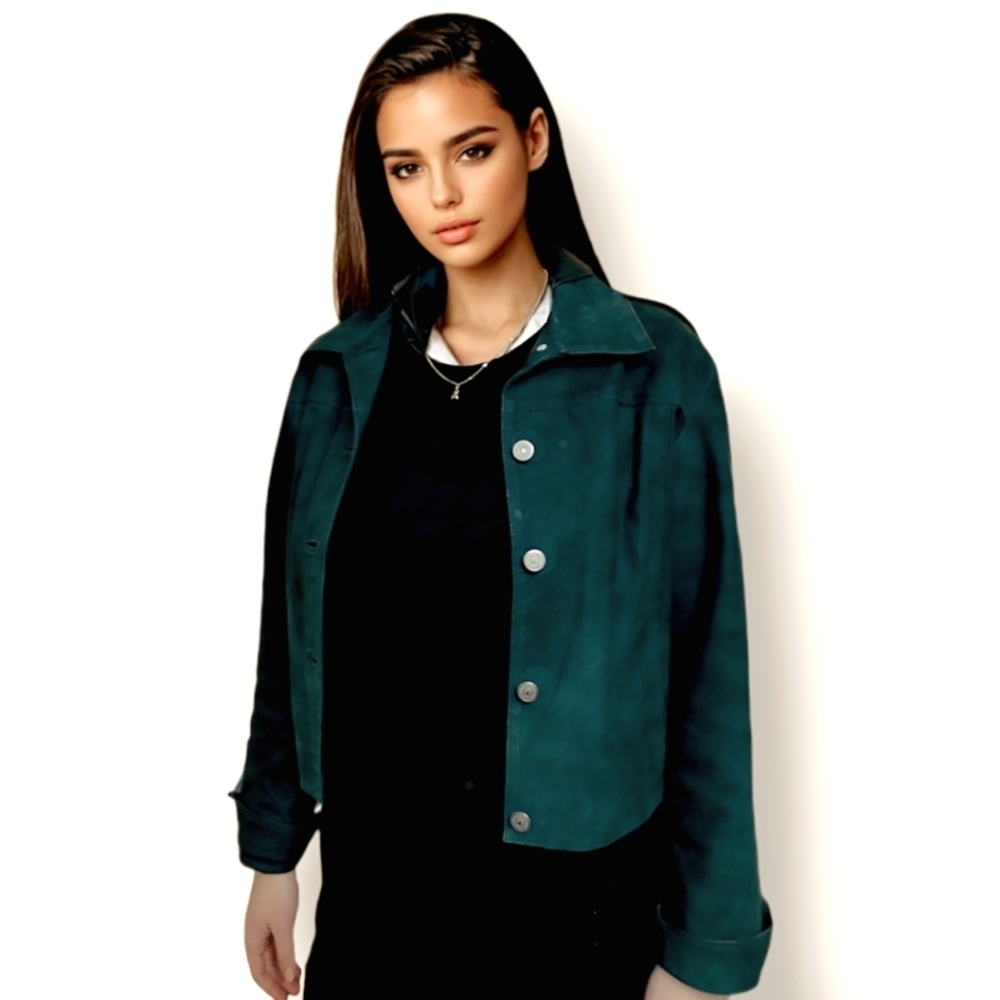 Mexico Green Suede Cropped Leather Jacket